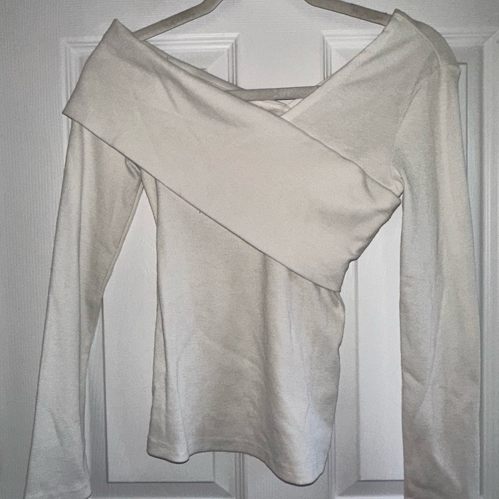White Off-Shoulder Long Sleeve Top